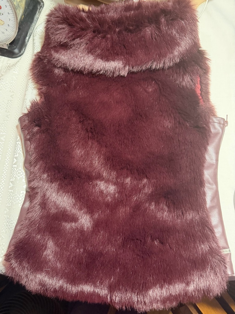 FUBU Faux Fur Vest in Deep Burgundy